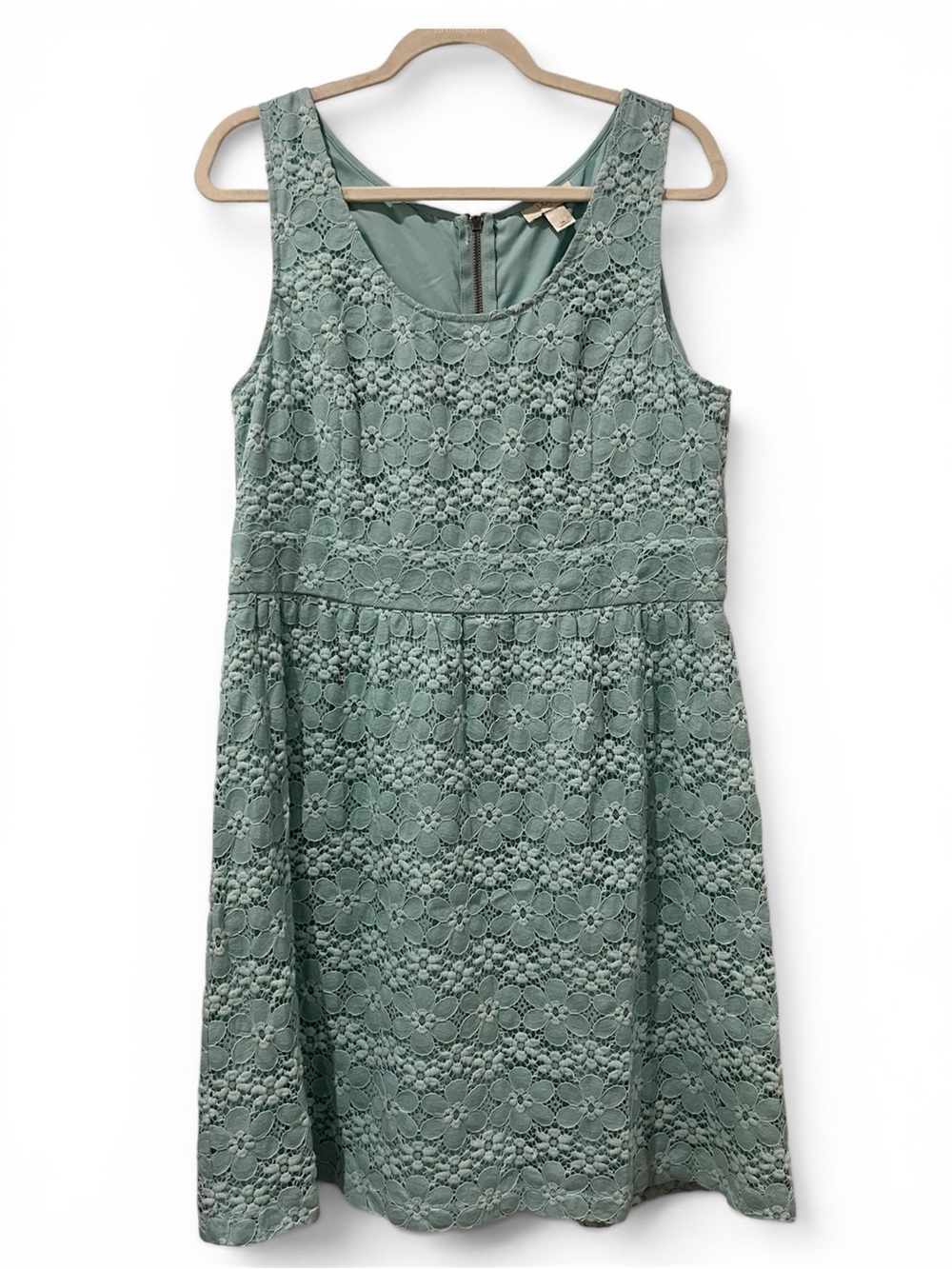 LOFT Sz14 Floral Lace Light Teal Sleeveless Midi Dress